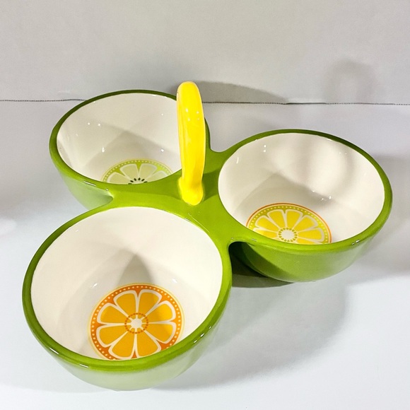 Midwest 2011 Retro Ceramic 3 Compartment Serving Tray Dips Citrus Fruit Summer - Picture 3 of 10